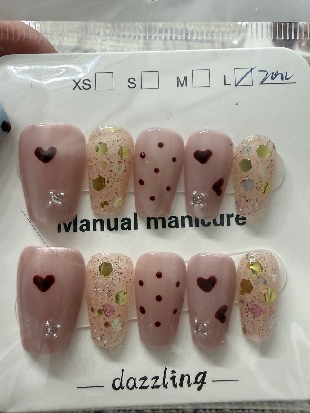 Pink Heart & Glitter Press-On Nail Set
